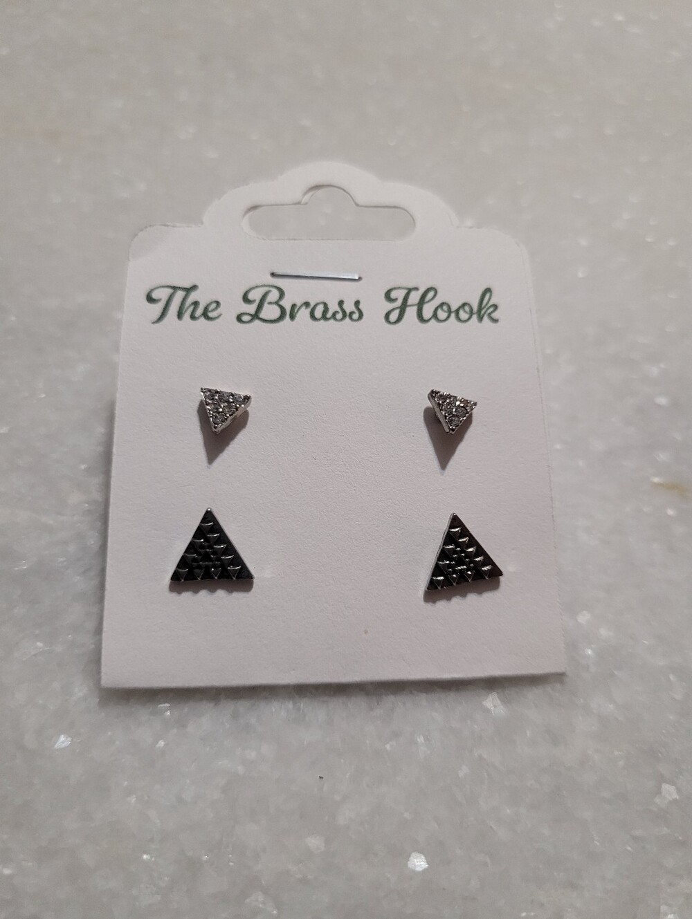 2-Pair Silver Tone Triangle Stud Earrings